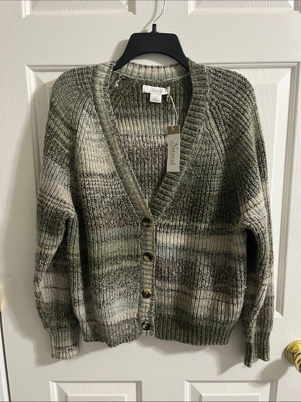 Margaret M Marled Olive-Green Button Front Cardigan